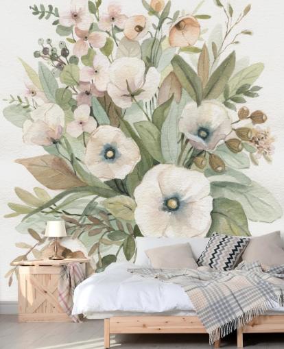 papier peint floral pastel rose poussiéreux et vert sauge