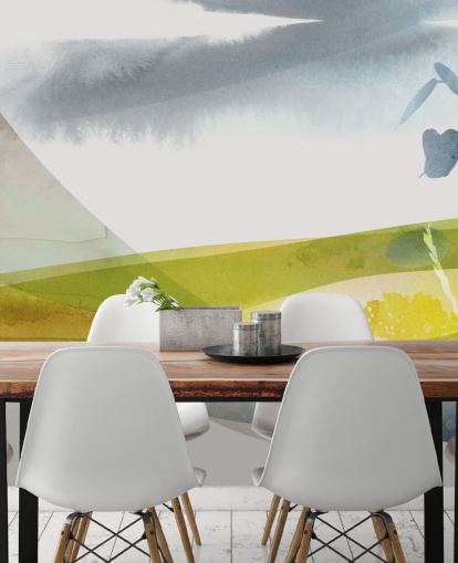 papel pintado paisaje acuarela amarillo y gris