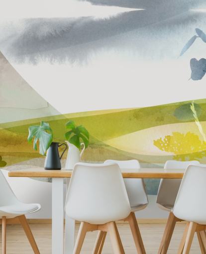 papel pintado paisaje acuarela amarillo y gris papel pintado paisaje acuarela amarillo y gris