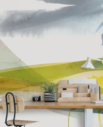 gelbe und graue Aquarell-Landschaft