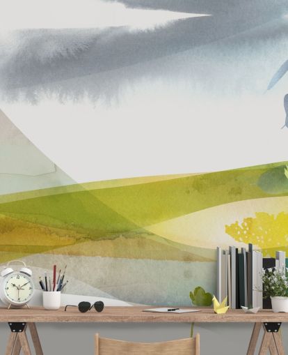 papel pintado paisaje acuarela amarillo y gris