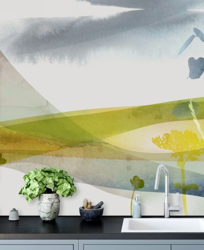 yellow and gray watercolor landscape wallpaper