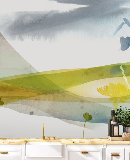 yellow and gray watercolor landscape wallpaper