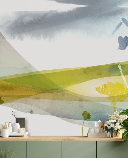 yellow and gray watercolor landscape wallpaper