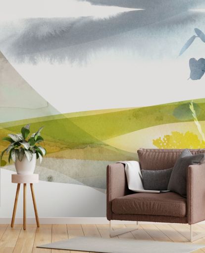 yellow and gray watercolor landscape wallpaper