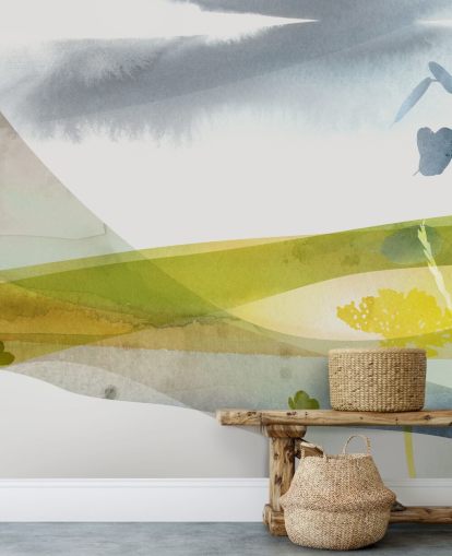 yellow and gray watercolor landscape wallpaper