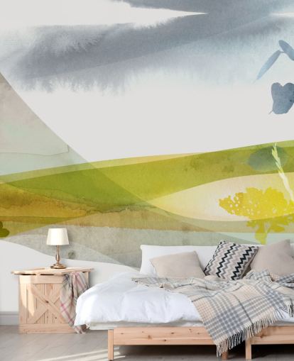 yellow and gray watercolor landscape wallpaper