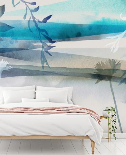 blue, white and grey watercolour landscape wallpaper