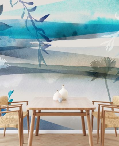 blue, white and gray watercolor landscape wallpaper