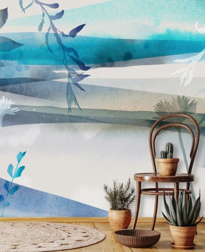 papel pintado paisaje acuarela azul, blanco y gris papel pintado paisaje acuarela azul, blanco y gris
