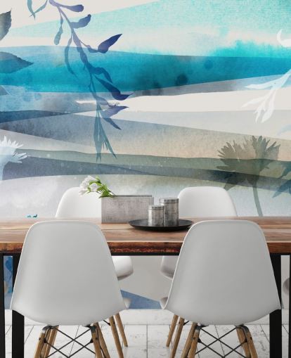 blaue, weiße und graue Aquarelllandschaftstapete blaue, weiße und graue Aquarelllandschaftstapete