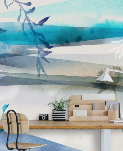 papel pintado paisaje acuarela azul, blanco y gris papel pintado paisaje acuarela azul, blanco y gris