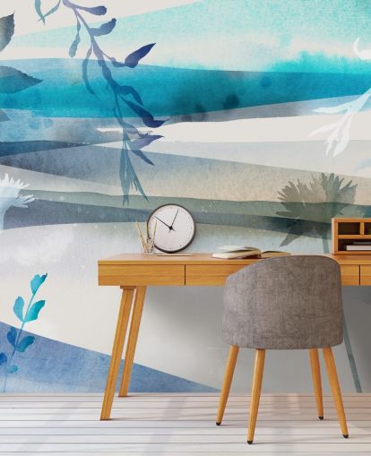 blaue, weiße und graue Aquarelllandschaftstapete blaue, weiße und graue Aquarelllandschaftstapete