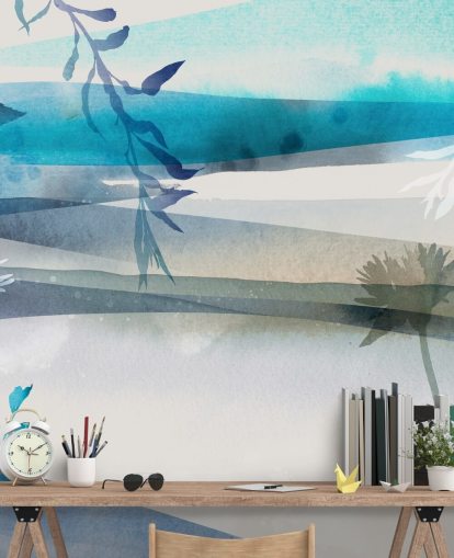 blue, white and grey watercolour landscape wallpaper