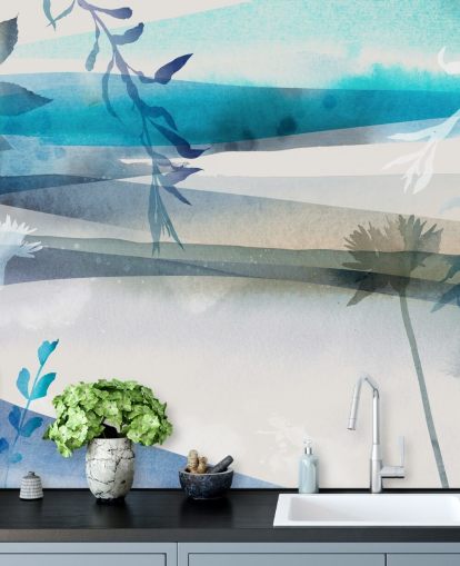papel de parede de paisagem aquarela azul, branco e cinza papel de parede de paisagem aquarela azul, branco e cinza