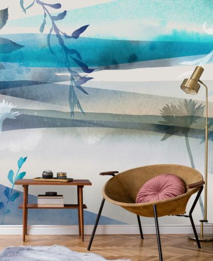 blue, white and gray watercolor landscape wallpaper