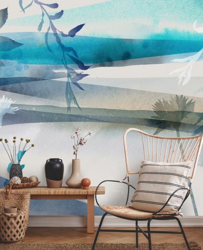 blå, hvid og grå akvarel landskab tapet