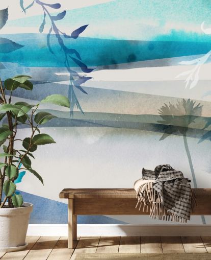 blaue, weiße und graue Aquarelllandschaftstapete