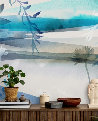 blue, white and gray watercolor landscape wallpaper