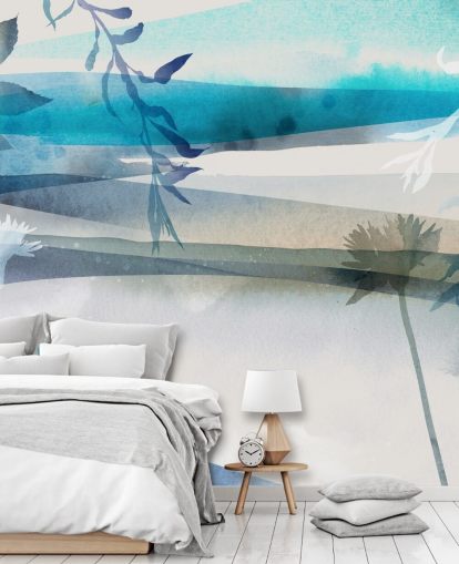 blue, white and gray watercolor landscape wallpaper