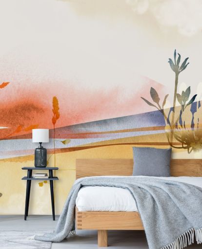 orange, gelb und blau getönte abstrakte Strandtapete orange, gelb und blau getönte abstrakte Strandtapete