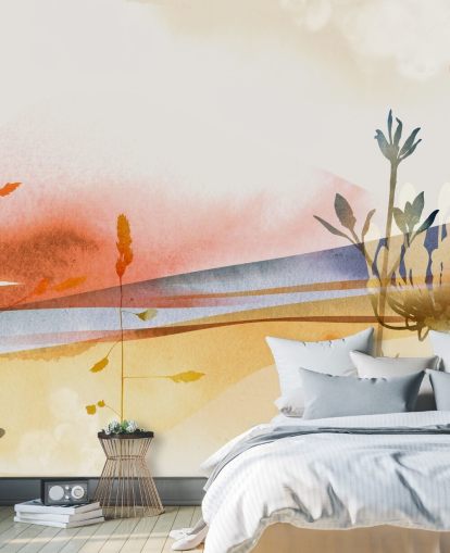 orange, yellow and blue toned abstract beach wallpaper