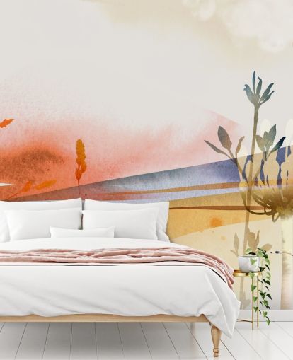 oranje, geel en blauw getint abstract strandbehang