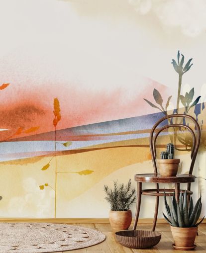 oranje, geel en blauw getint abstract strandbehang