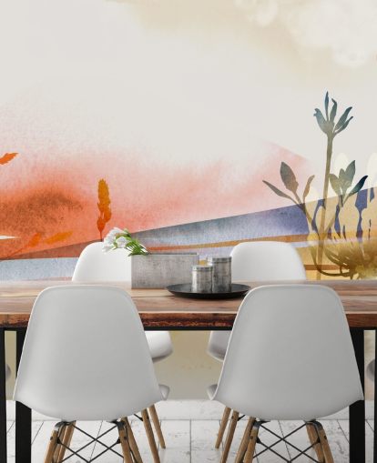 papier peint de plage abstrait aux tons orange, jaune et bleu