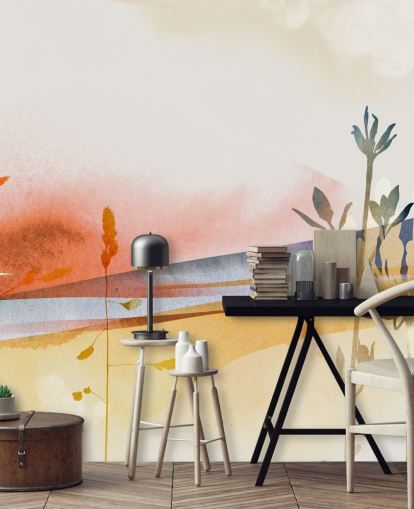 carta da parati astratta spiaggia arancione, gialla e blu