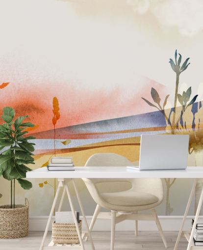 papel de parede abstrato de praia em tons de laranja, amarelo e azul papel de parede abstrato de praia em tons de laranja, amarelo e azul
