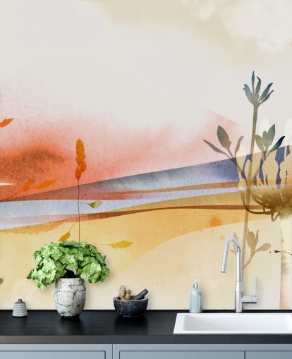 oranje, geel en blauw getint abstract strandbehang