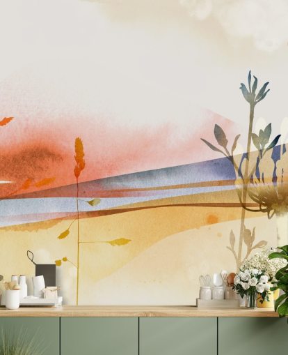 oranje, geel en blauw getint abstract strandbehang