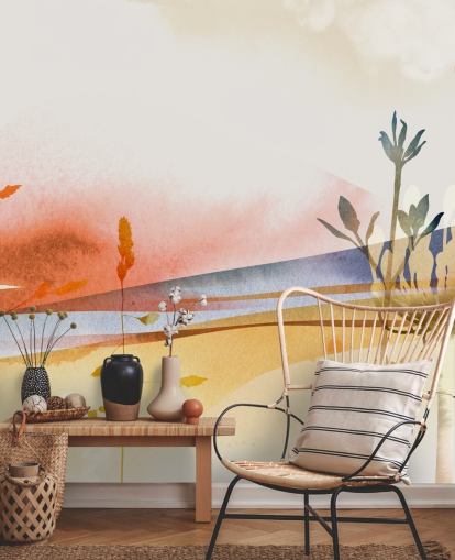 oranje, geel en blauw getint abstract strandbehang oranje, geel en blauw getint abstract strandbehang