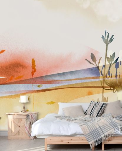 oranje, geel en blauw getint abstract strandbehang