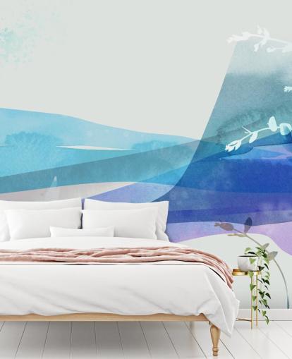 blauw abstract landschap behang