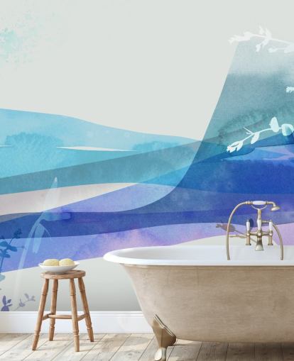 blauw abstract landschap behang