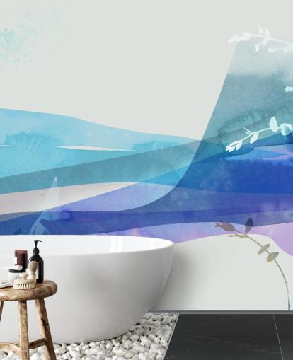 blauw abstract landschap behang