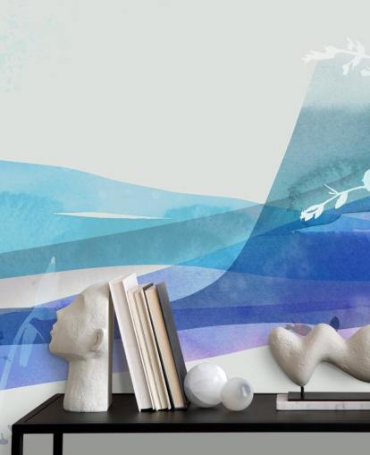 blauw abstract landschap behang