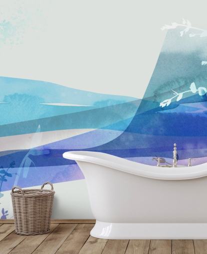 blauw abstract landschap behang