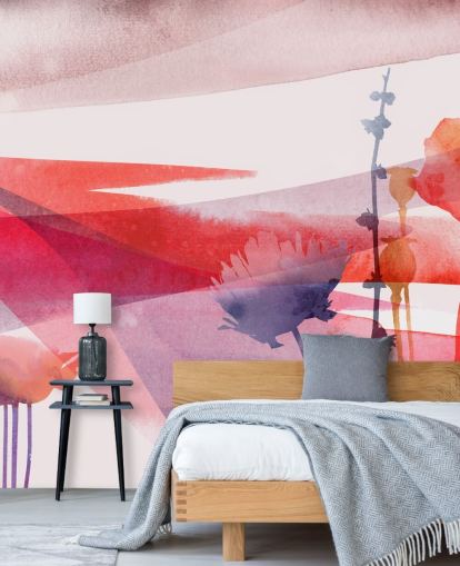 red and purple floral watercolour wallpaper