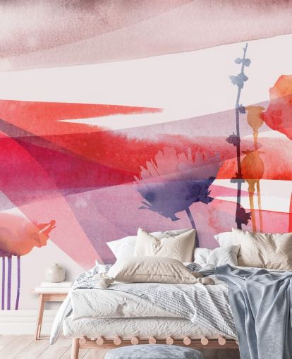 red and purple floral watercolour wallpaper