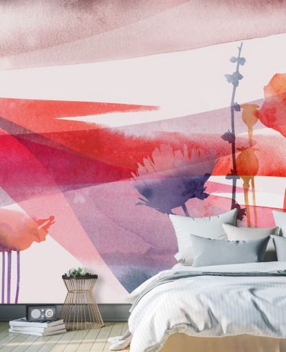 papier peint aquarelle florale rouge et violet