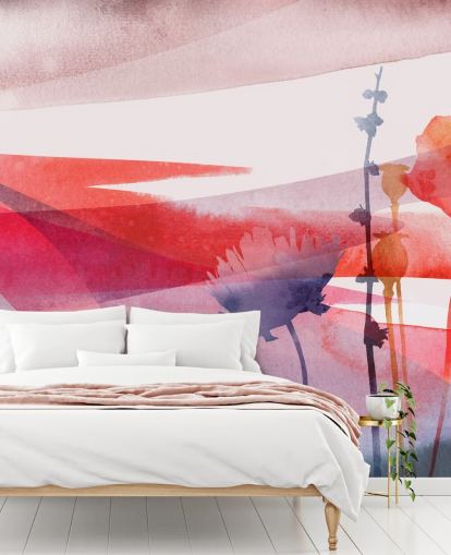 rote und lila florale Aquarelltapete