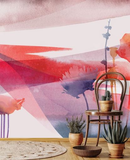 rød og lilla floral akvarell tapet