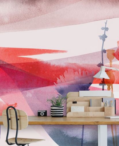 papier peint aquarelle florale rouge et violet