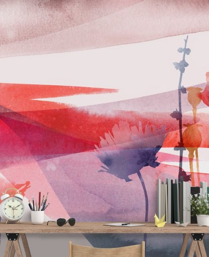 red and purple floral watercolour wallpaper