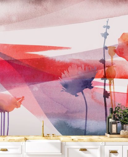 rood en paars bloemenaquarelbehang