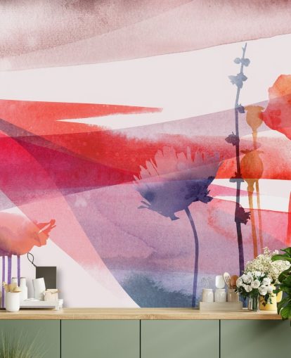 rood en paars bloemenaquarelbehang