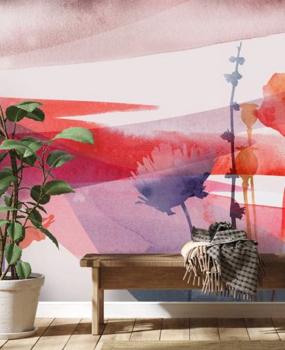 rote und lila florale Aquarelltapete